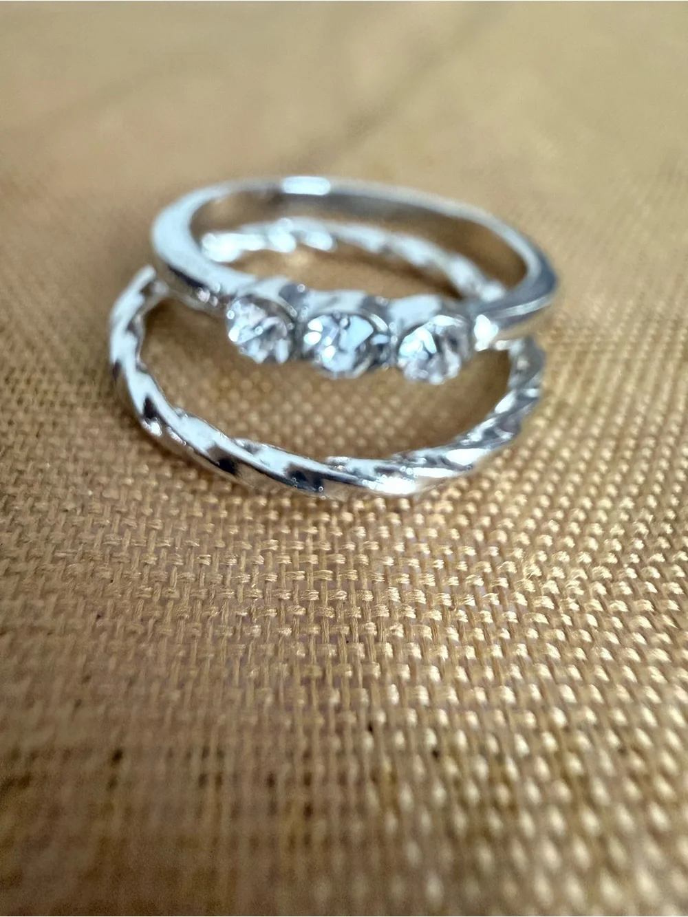 Silver Trio Stone Stacked Ring Set - Women's Jewelry